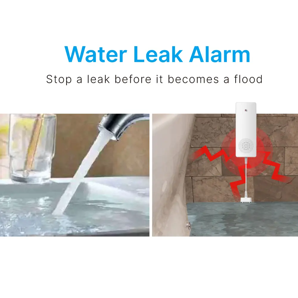 Water Leak Alarm #RL-9807B · Alarm is triggered once water leakage or flooding is detected.· Unique slim, weather resistant design.· Omni-directional sensor for fast & accurate water detection.· Battery testing button with low battery indication._02