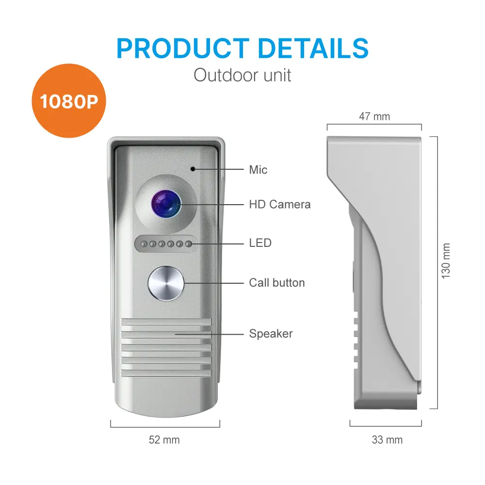 7 inch AHD Video Doorphone #RL-A17F-AHD- Camera light compensation at night. - Release the electric lock and gate lock. - Monitor the outside. - Two million pixels AHD camera.-Water-proof, _07